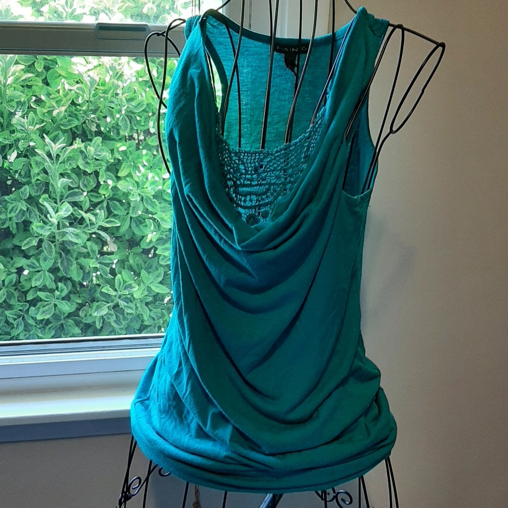 Blue green sleeveless blouse
